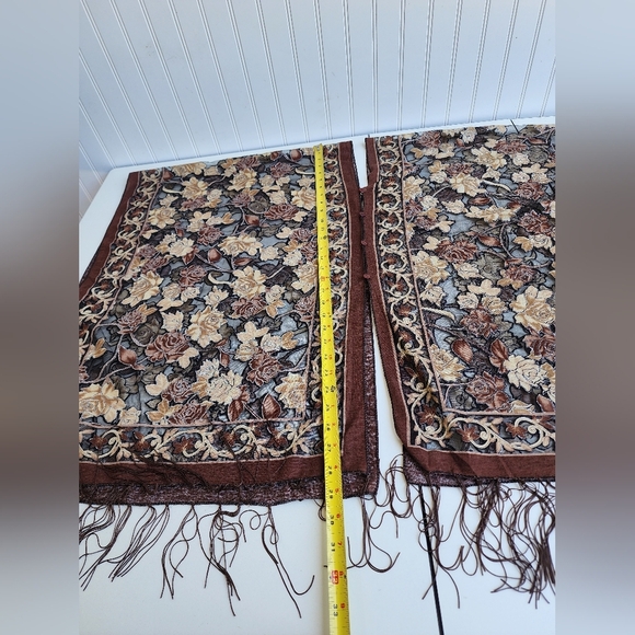 Women's Multi-Way Poncho Topper Scarf  Fringe Brown Tan Floral Rose Metallic OS - Picture 9 of 13